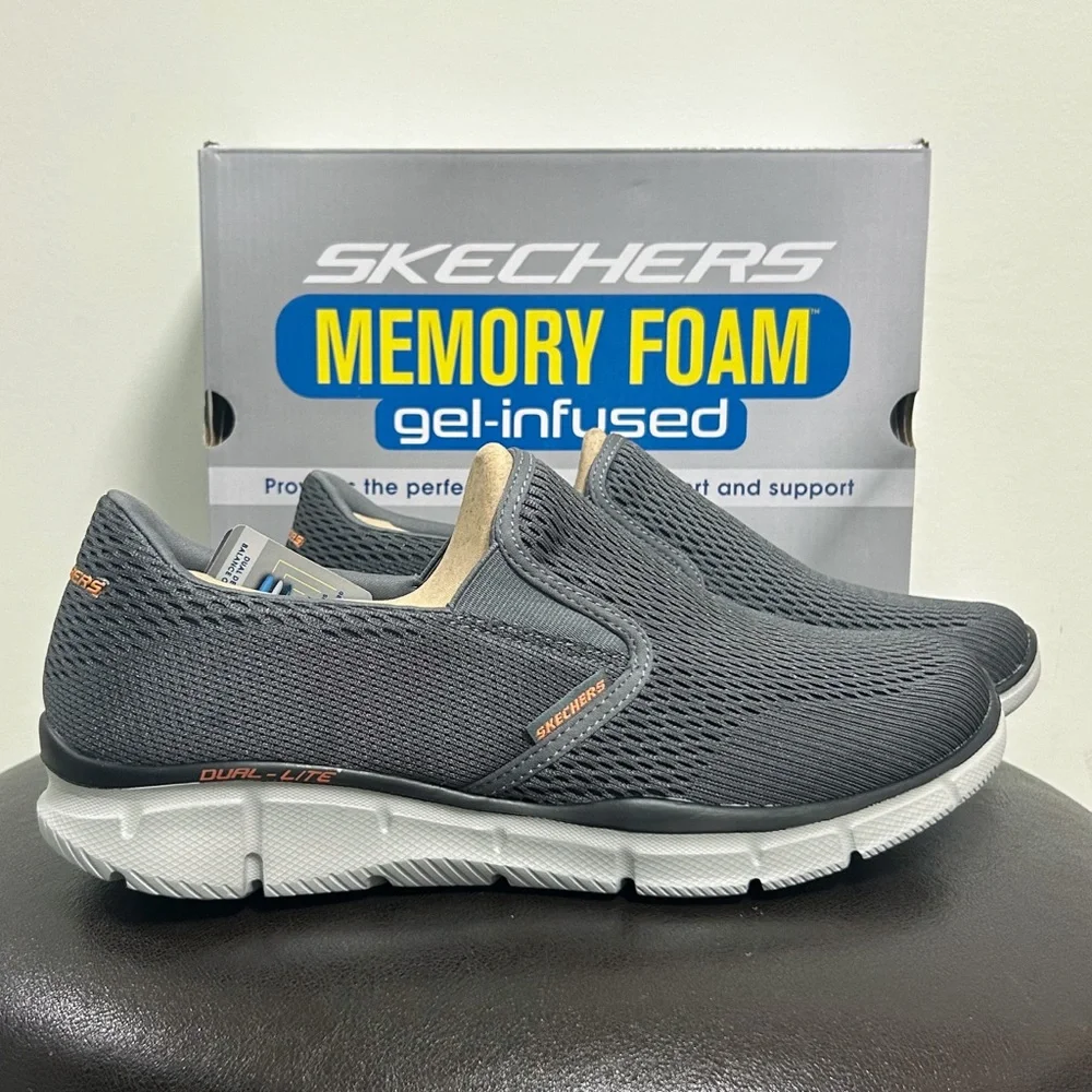 Skechers Charcoal Gray Orange Equalizer Double Play Slip On Fabric Memory Foam
